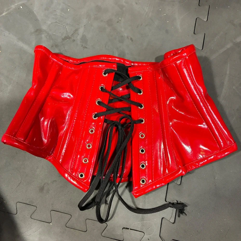 Top Drawer women Daisy Corsets small Waist Cincher Red Faux Leather Lace Up Goth